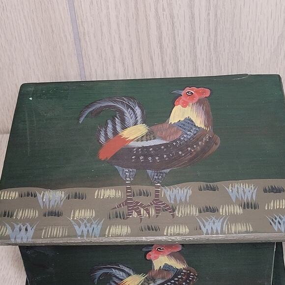 Vintage Handpaited Rooster Wood Recipe Box Bird Farmhouse Cottagecore Boho - Picture 9 of 12